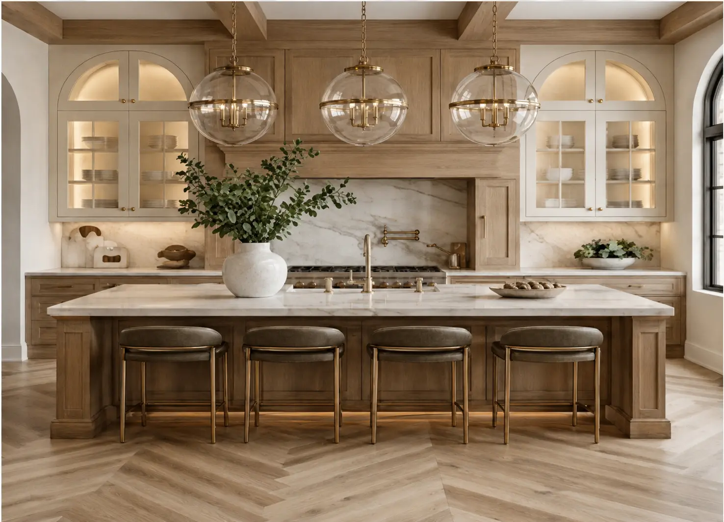Design Inspiration — Shaker kitchen with Calacatta marble and bronze leather pulls